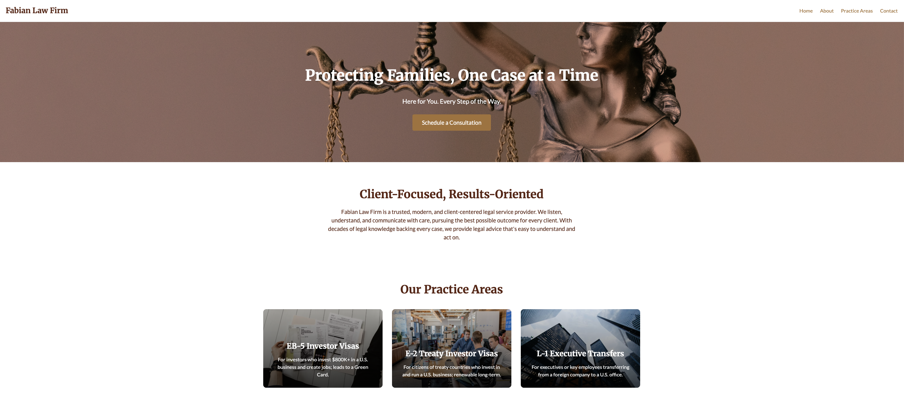 landing page of fabian law firm website